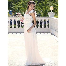 A-line Straps Court Train Chiffon Elastic Satin Wedding Dress With 3D Flora (FSY02266)