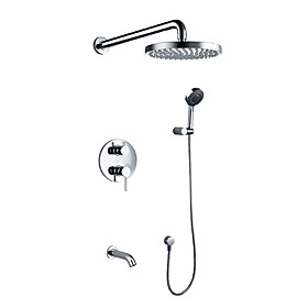 Contemporary Chrome Wall Mount Tub Shower Faucet with 8 inch Shower Head   Hand Shower