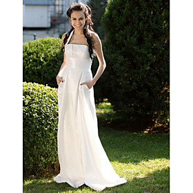 Sheath/ Column Halter Sweep/ Brush Train Taffeta Wedding Dress