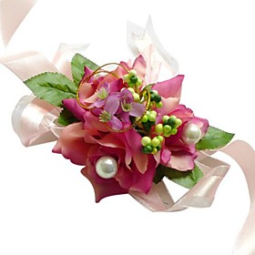 Fuchsia Silk Rose With Chiffon Decoration Wedding/ Bridal Wrist Flower