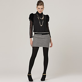 Check Patterns Short Fur Sleeves Turtleneck Dress / Women's Dresses (FF-B-0736778)
