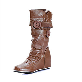 PU Leather Upper Flat Boot With Strap Fashion Shoe (0987-X3373)