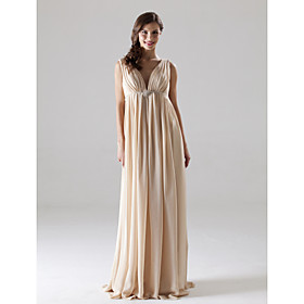 Empire V-neck Floor-length Elastic Woven Satin Chiffon Bridesmaid/ Wedding Party Dress (HSX125)