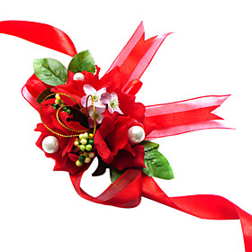 Elegant Red Silk Rose With Chiffon Decoration Wedding/ Bridal Wrist Flower