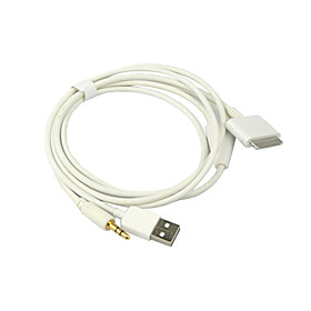 3-in-1 USB 3.5mm AUX Audio/Data/Charger Cable for iPod, iPhone and iPad (White)