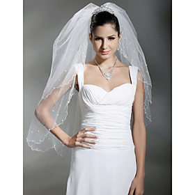 2 Layer Fingertip With Beading Wedding Veil
