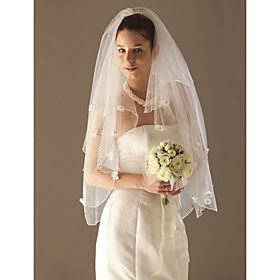2 Layer Fingertip with Beading Wedding Veil (WAV0006)