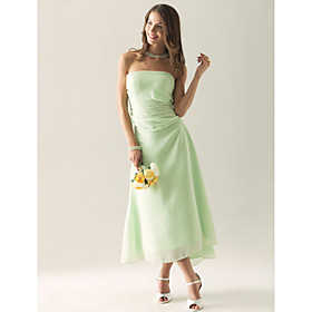 Sheath/ Column Strapless Asymmetrical Chiffon Over Satin Separate Bridesmaid/ Wedding Party Dress