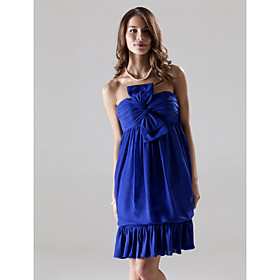 Sheath/ Column Strapless Knee-length Chiffon Elastic satin Ruffles Bridesmaid Dress(FGY0850)
