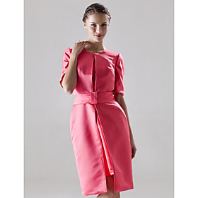 Sheath / Column Scoop Knee-length Satin Bridesmaid/ Wedding Party Dress With A Wrap