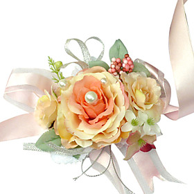 Elegant Orange Silk Rose With Chiffon Decoration Wedding/ Bridal Wrist Flower