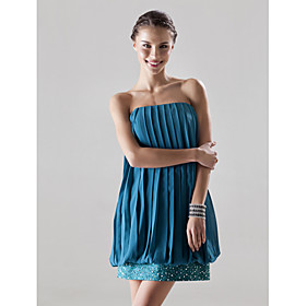 2011 Style Sheath / Column Strapless Short / Mini Elastic Satin Chiffon Cocktail Dress (FSF08304)