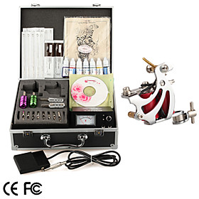 Tattoo Kit Pro 1 Guns Power Tip Needles Skin Ink Supply   Free Ink
