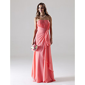 A-line Strapless Floor-length Chiffon Matte Satin Bridesmaid/ Wedding Party Dress (HSX811)