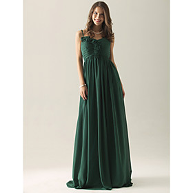 Empire Straps Floor-length Chiffon Elastic satin Ruffles Bridesmaid Dress(FSL0856)