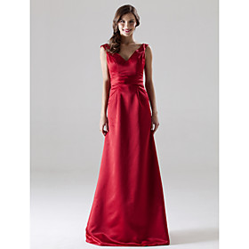 A-line Straps Floor-length Satin Bridesmaid/ Wedding Party Dress