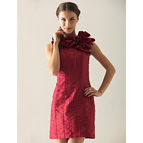 Sheath/ Column Bateau Short/ Mini Taffeta Organza Applique Short/Mini Bridesmaid Dress(FSL0852)