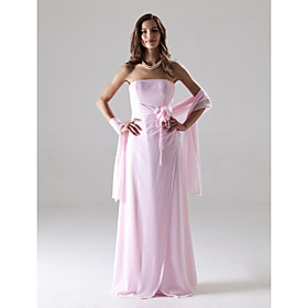 Sheath/ Column Strapless Floor-length Chiffon Matte Satin Bridesmaid/ Wedding Party Dress (YCF117)