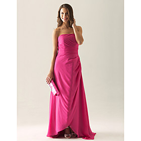 A-line Strapless Asymmetrical Chiffon Over Satin Bridesmaid/ Wedding Party Dress
