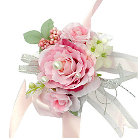 Elegant Pink Silk Rose With Chiffon Decoration Wedding/ Bridal Wrist Flower
