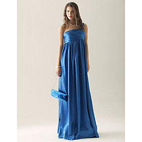 Empire One Shoulder Sweep/ Brush Train Elastic silk-like satin Ruffles Bridesmaid Dress(FSL0859)
