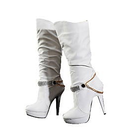 Leather High Heeled Boots with Rhinestones