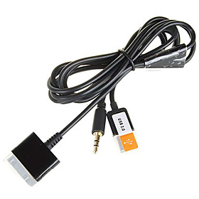 3-in-1 USB 3.5mm AUX Audio/Data/Charger Cable for iPod, iPhone and iPad (Black)