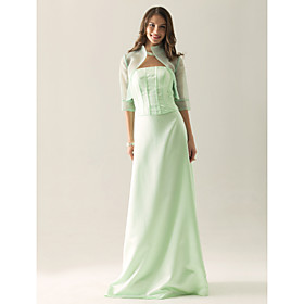 Sheath/ Column Strapless Floor-length Satin Organza Separate Bridesmaid/ Wedding Party Dress With a Wrap