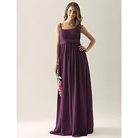 Empire Straps Floor-length Chiffon Elastic satin Ruffles Applique Bridesmaid Dress(FSL0857)
