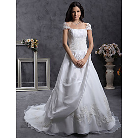 Princess Sweetheart Sweep / Brush Train Satin Wedding Dress (HSX1155)