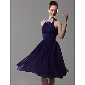 A-line Halter Knee-length Chiffon Bridesmaid/ Wedding Party Dress