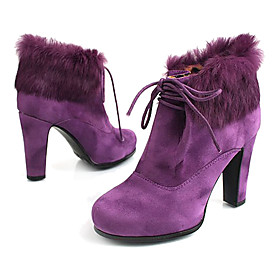 Suede High Heeled Ankle Boot with Faux Fur