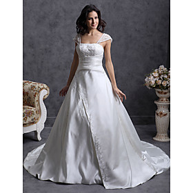 Princess A-line Off-the-shoulder Chapel Train Satin Wedding Dress