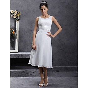 Empire Sheath / Column Scoop Knee-length Satin Chiffon Wedding Dress (HXGD009)
