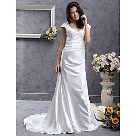 A-line Scoop Court Train Elastic Silk-like Satin Wedding Dress (WSY02369)