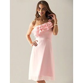A-line Strapless Knee-length Chiffon Elastic satin Ruffles Short/Mini Bridesmaid Dress(FSL0863)