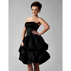 Ball Gown Strapless Short/ Mini Satin Bridesmaid/ Wedding Party Dress