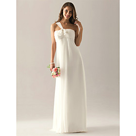 Empire One Shoulder Floor-length Chiffon Elastic satin Ruffles Bridesmaid Dress(FSL0854)