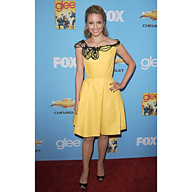 Dianna Agron A-line Off-the-shoulder Knee-length Satin Cocktail Dress (FSM04388)