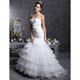 Trumpet/ Mermaid Sweetheart Sweep/ Brush Train Satin Tulle Wedding Dress (WSA11371)