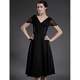 A-line V-neck Knee-length Chiffon Mother of the Bride Dress