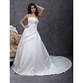 A-line Chapel Train Satin Wedding Dress (HSX282)