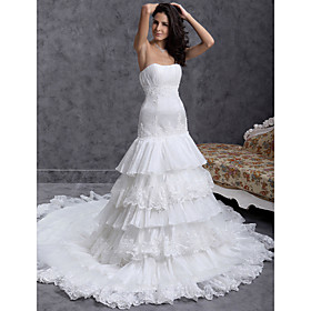 A-line Sweetheart Chapel Train Sleeveless Satin Luxury Wedding Dress (WSW0556)