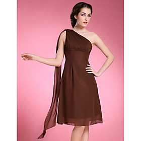 A-line One Shoulder Sleeveless Knee-length Chiffon Bridesmaid/ Mother of the Bride Dress