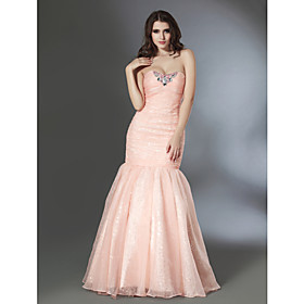 Trumpet/ Mermaid Sweetheart Floor-length Satin Organza Sequined Evening Dress (FSH02439)