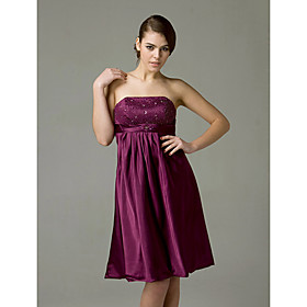 Empire Strapless Knee-length Satin Bridesmaid/ Wedding Party Dress