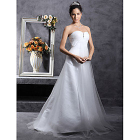 A-line Sweetheart Sweep/ Brush Train Satin Tulle Wedding Dress (WSA11373)