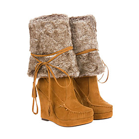 Suede Upper High Heels Short Boot With Imitation Wool Fashion Shoe (1131-3386-8)