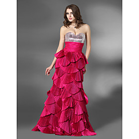 A-line Sweetheart Floor-length Taffeta Sequined Evening Dress