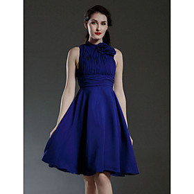 A-line High Neck Knee-length Chiffon Bridesmaid/ Wedding Party Dress